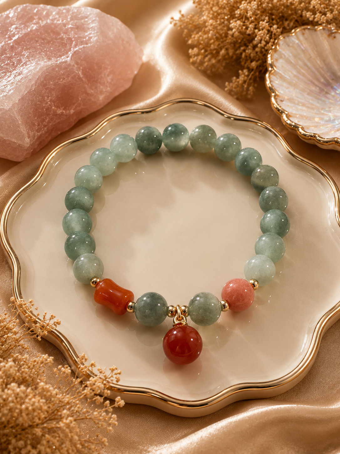 PENAKLUK Green Jade · Carnelian · Rhodonite